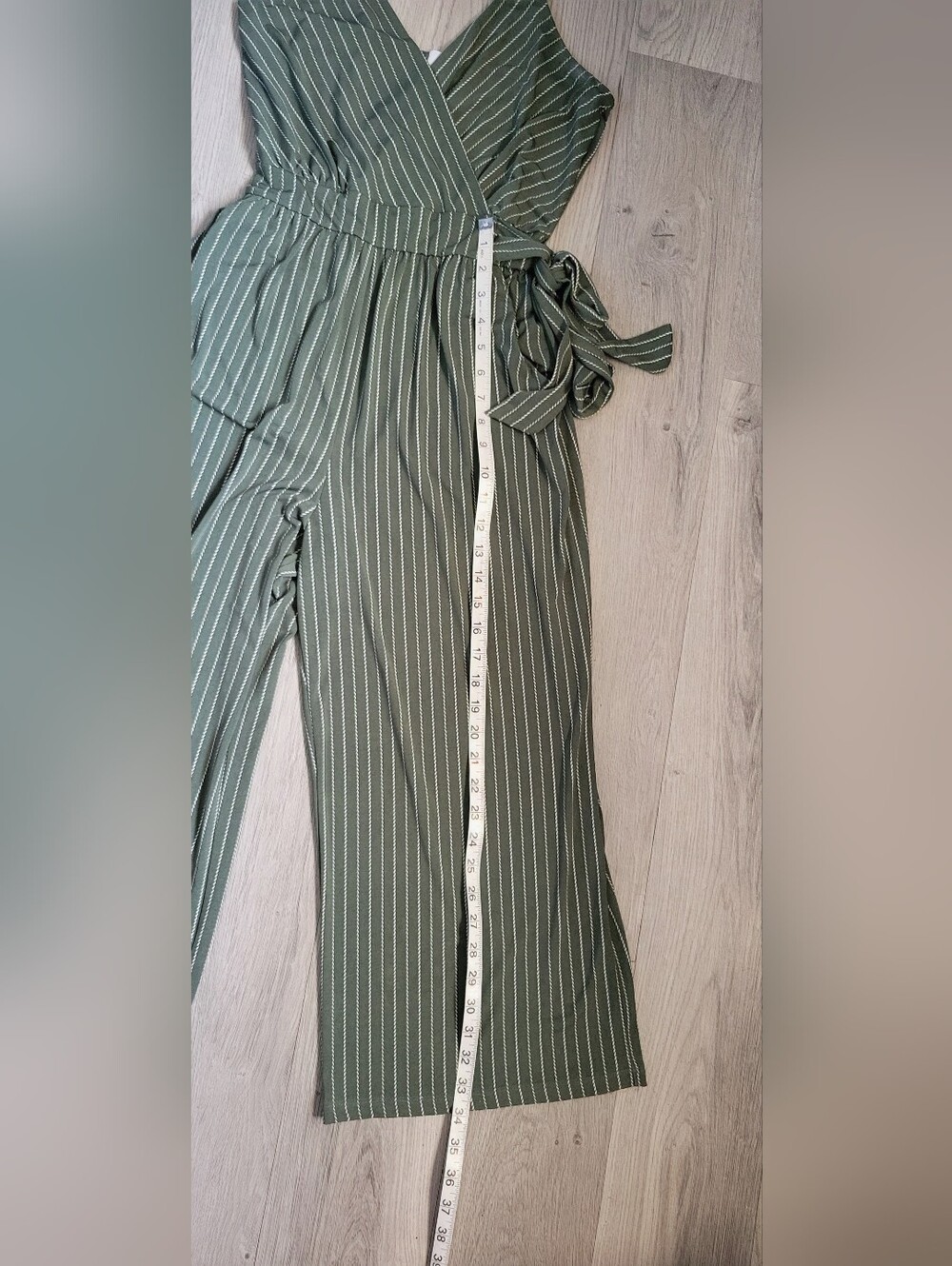 Kaileigh Rica Knit Crop Jumpsuit Olive Stripe V-Neck, Wide-Leg Sleeveless, Small - Picture 9 of 16